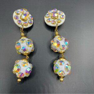 Classic Fashion Rhinestone Ball Gold/Crystal Dangle Statement Earrings Clip-on